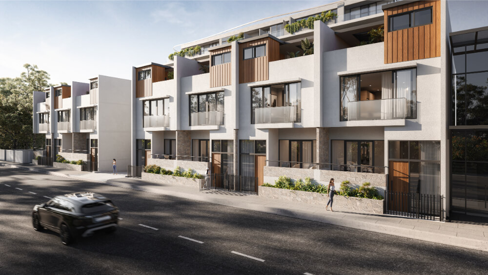 Artist impressions of Richmond Street townhouses at 95 Hackney Road Development