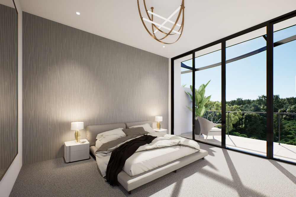 Bedroom at the skyloft penthouse at 95 hackney road development