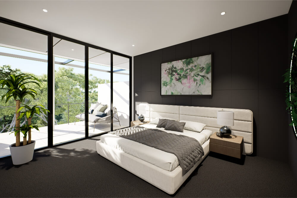 Bedroom at the skyloft penthouse - bold concept at 95 hackney road development