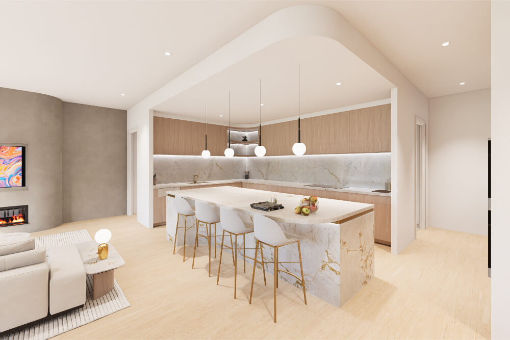 Kitchen at the skyloft penthouse -mediterranean concept at 95 hackney road development